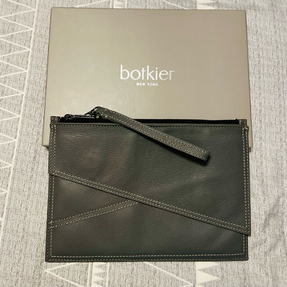 ‎BOTKIER Crosstown Large Leather Clutch Bag, Gray, NWT